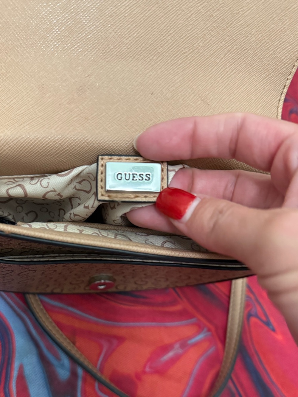 GUESS Brown 4G Monogram Logo Flap Saddle Crossbody Bag - Picture 5 of 7